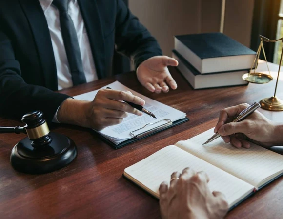 A gavel next to an open notebook on a desk symbolizes the legal framework surrounding bail bonds and the importance of thorough documentation in the process.